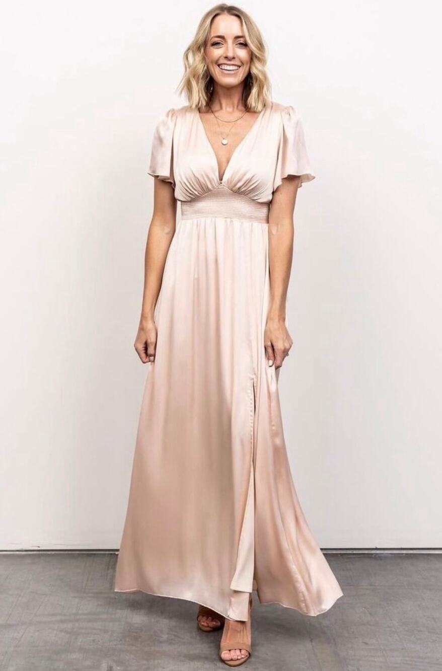 Baltic Born Prague Satin Maxi Dress Champagne Small NWT Wedding Guest Bridesmaid